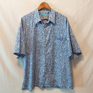 Tori Richard Men's Blue and White Shark Print Buton Down Cotton Sz 2XL